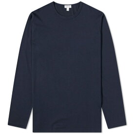 【送料無料】 サンスペル メンズ Tシャツ トップス Sunspel Lounge Long Sleeve T-Shirt Navy