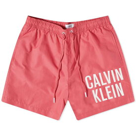 【送料無料】 カルバンクライン メンズ ハーフパンツ・ショーツ 水着 Calvin Klein Large Logo Swim Short Pink Flash