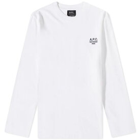 【送料無料】 アーペーセー メンズ Tシャツ トップス A.P.C. Long Sleeve Olivier Embroidered Logo T-Shirt White