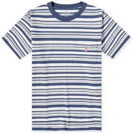 【送料無料】 ダントン メンズ Tシャツ トップス Danton Stripe Pocket Tee Navy & White