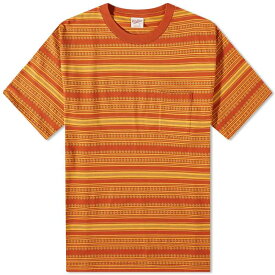 【送料無料】 ベルバシーン メンズ Tシャツ トップス Velva Sheen Made in Japan Jacquard Stripe T-Shirt Tawny