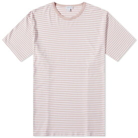 【送料無料】 サンスペル メンズ Tシャツ トップス Sunspel Classic Crew Neck Tee Shell Pink & White Stripe