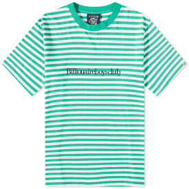【送料無料】 ビリオネアボーイズクラブ メンズ Tシャツ トップス Billionaire Boys Club Serif Logo Stripe T-Shirt Green Stripe
