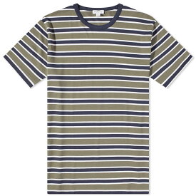 【送料無料】 サンスペル メンズ Tシャツ トップス Sunspel Breton Stripe T-Shirt Navy & Hunter Green Stripe