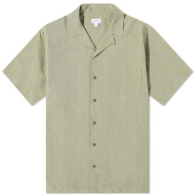 【送料無料】 サンスペル メンズ シャツ トップス Sunspel Cotton Linen Short Sleeve Shirt Hunter Green Melange