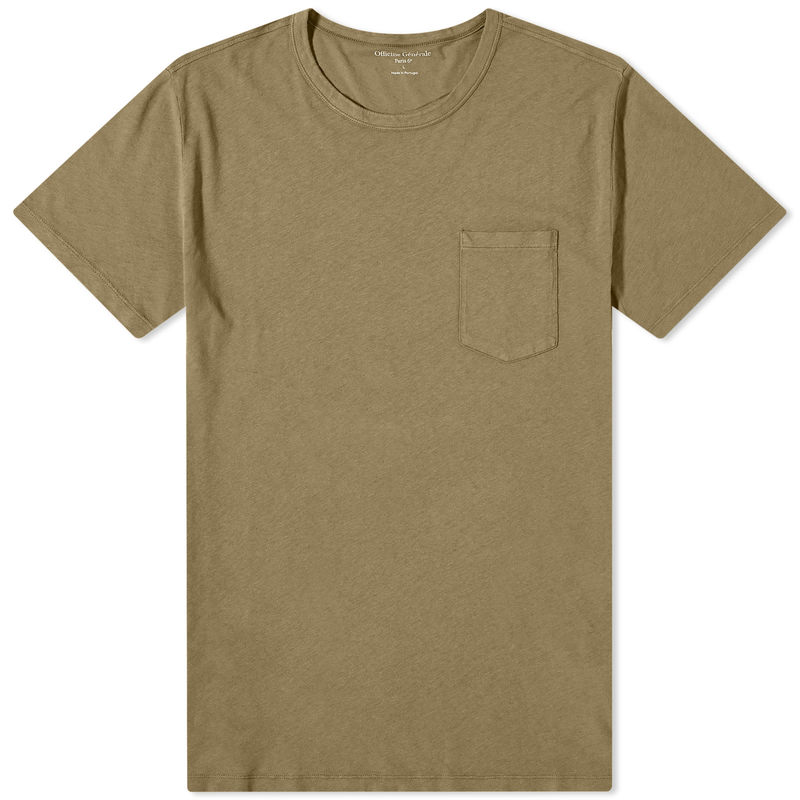 【送料無料】 オフィシンジェネレール メンズ Tシャツ トップス Officine Generale Pocket Tee Olive Bonsai