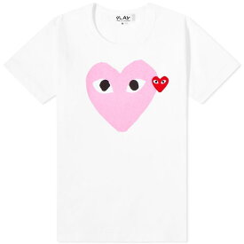 【送料無料】 コム・デ・ギャルソン レディース Tシャツ トップス Comme des Garcons Play Women's Double Heart Logo T-Shirt White & Pink