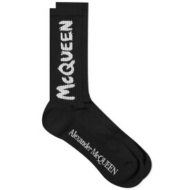 【送料無料】 アレキサンダー・マックイーン メンズ 靴下 アンダーウェア Alexander McQueen Graffiti Logo Sock Black & Ivory