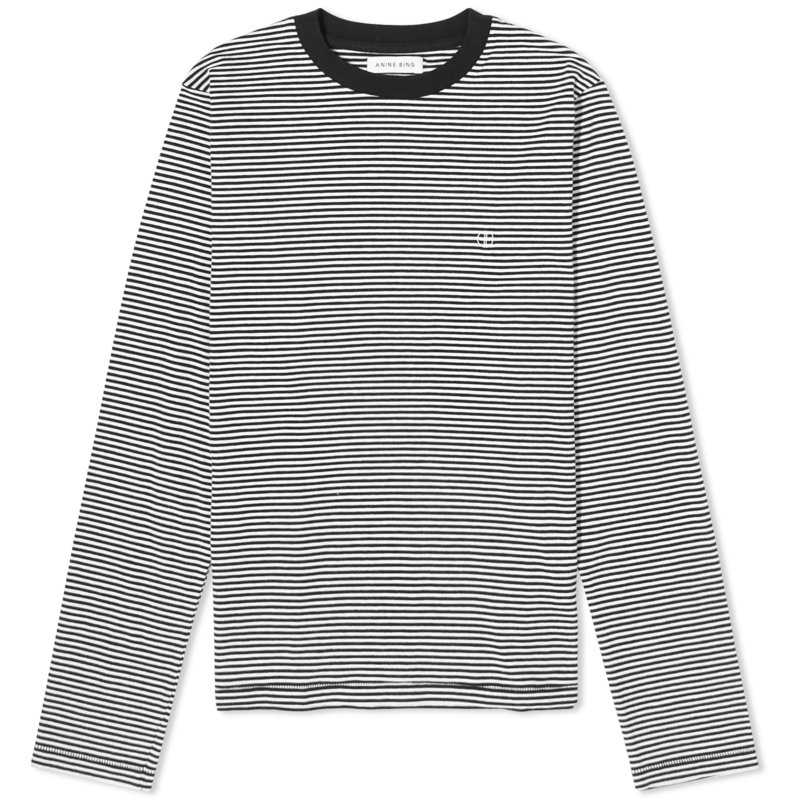  アニービン レディース Tシャツ トップス Anine Bing Long Sleeve Rylan Striped T-Shirt White  Black