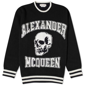 【送料無料】 アレキサンダー・マックイーン メンズ ニット・セーター アウター Alexander McQueen Varsity Skull Logo Crew Knit Black & Ivory