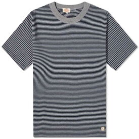 【送料無料】 アルモーリュックス メンズ Tシャツ トップス Armor-Lux Fine Stripe T-Shirt Misty Grey & Marine Deep