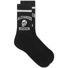 【送料無料】 アレキサンダー・マックイーン メンズ 靴下 アンダーウェア Alexander McQueen Varsity Skull Logo Sock Black & White