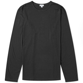 【送料無料】 サンスペル メンズ Tシャツ トップス Sunspel Long Sleeve Lounge T-Shirt Black
