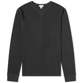 【送料無料】 サンスペル メンズ Tシャツ トップス Sunspel Long Sleeve Waffle T-Shirt Black