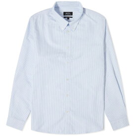 【送料無料】 アーペーセー メンズ シャツ トップス A.P.C. Greg Log Button Down Stripe Shirt Blue