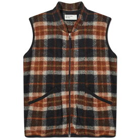 【送料無料】 ユニバーサルワークス メンズ ベスト アウター Universal Works Check Wool Fleece Zip Waistcoat Brown