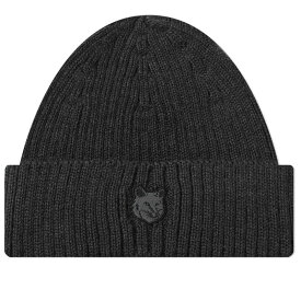 【送料無料】 メゾンキツネ メンズ 帽子 ニットキャップ アクセサリー Maison Kitsune Fox Head Patch Ribbed Beanie Black