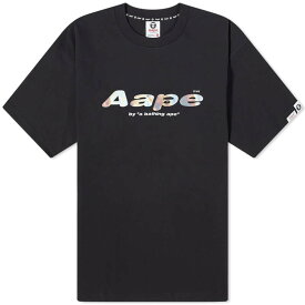 【送料無料】 ベイシング エイプ メンズ Tシャツ トップス AAPE Laser Foil Back Print Moon Face T-Shirt Black