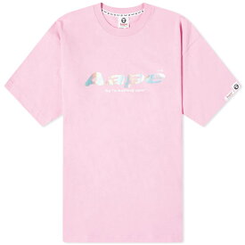 【送料無料】 ベイシング エイプ メンズ Tシャツ トップス AAPE Laser Foil Back Print Moon Face T-Shirt Pink