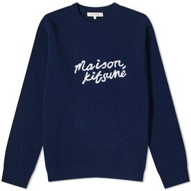 【送料無料】 メゾンキツネ メンズ ニット・セーター アウター Maison Kitsune Handwriting Crew Knit Ink Blue