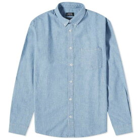 【送料無料】 アーペーセー メンズ シャツ トップス A.P.C. Eduoard Logo Chambray Button Down Shirt Blue