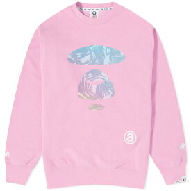 【送料無料】 ベイシング エイプ メンズ パーカー・スウェット アウター AAPE Big Face Laser Foil Camo Crew Sweat Pink