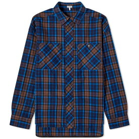 【送料無料】 ロエベ メンズ シャツ トップス Loewe Check Overshirt Navy Blue & Brown