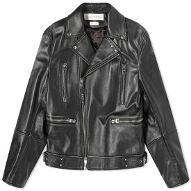 【送料無料】 アレキサンダー・マックイーン メンズ ジャケット・ブルゾン アウター Alexander McQueen Distressed Essential Leather Biker Jacket Black & Ivory