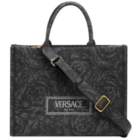 【送料無料】 ヴェルサーチ レディース トートバッグ バッグ Versace Large Tote In Embroidery Jacquard Black Versace Gold