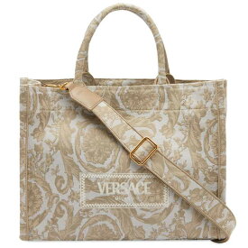 【送料無料】 ヴェルサーチ レディース トートバッグ バッグ Versace Large Tote In Embroidery Jacquard Beige Versace Gold