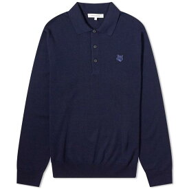 【送料無料】 メゾンキツネ メンズ ポロシャツ トップス Maison Kitsune Bold Fox Head Patch Knitted Polo Shirt Ink Blue