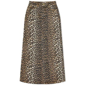 【送料無料】 ガニー レディース スカート ボトムス Ganni Print Denim Maxi Slit Skirt Leopard