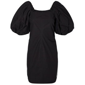 【送料無料】 ガニー レディース ワンピース トップス GANNI Cotton Poplin Twisted Sleeve Mini Dress Black