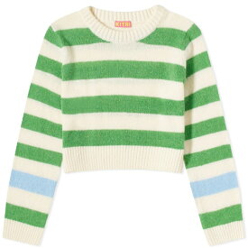 【送料無料】 キトリ レディース ニット・セーター アウター KITRI Gillian Green Striped Cropped Knit Top Green & Ivory Stripe