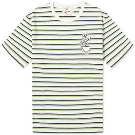 【送料無料】 メゾンキツネ メンズ Tシャツ トップス Cafe Kitsune Coffee Cup Printed Striped Regular T-Shirt Navy White & Fox Stripes