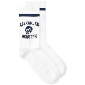 【送料無料】 アレキサンダー・マックイーン メンズ 靴下 アンダーウェア Alexander McQueen Varsity Skull Logo Socks White & Indigo