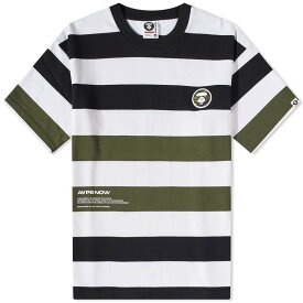 【送料無料】 ベイシング エイプ メンズ Tシャツ トップス AAPE Now Bold Stripe Badge T-Shirt Black White & Khaki