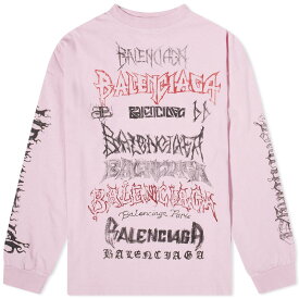 【送料無料】 バレンシアガ メンズ Tシャツ トップス Balenciaga Metal Logo Long Sleeve Tee Pink Black & Red