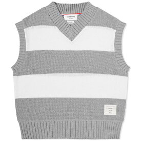 【送料無料】 トムブラウン メンズ ベスト アウター Thom Browne Oversized Rugby Stripe Vest Light Grey