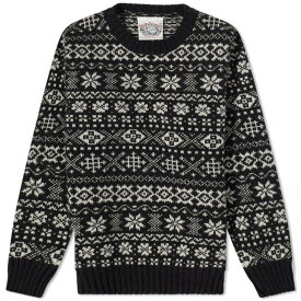 【送料無料】 ジャミーソンズオブシェトランド メンズ ニット・セーター アウター Jamieson's of Shetland Snowflake Fair Isle Crew Knit Black & White