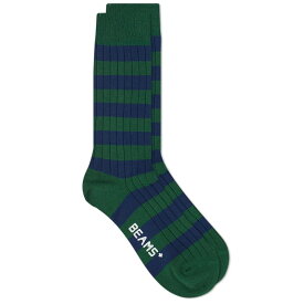 【送料無料】 ビームス プラス メンズ 靴下 アンダーウェア Beams Plus Rib Stripe Sock Green