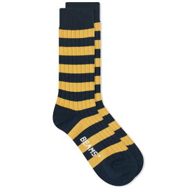 【送料無料】 ビームス プラス メンズ 靴下 アンダーウェア Beams Plus Rib Stripe Sock Navy & Gold