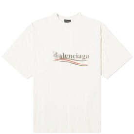 【送料無料】 バレンシアガ メンズ Tシャツ トップス Balenciaga Political Campaign Stencil Tee Ecru & Black