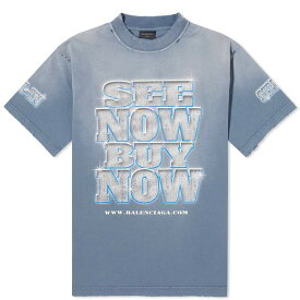 【送料無料】 バレンシアガ メンズ Tシャツ トップス Balenciaga See Now Buy Now T-Shirt Washed Blue