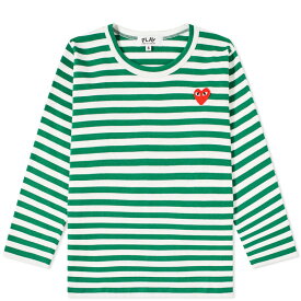 【送料無料】 コム・デ・ギャルソン メンズ Tシャツ トップス Comme des Garcons Play Kids Long Sleeve Stripe T-Shirt Green & White