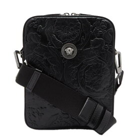 【送料無料】 ヴェルサーチ メンズ ショルダーバッグ バッグ Versace Embossed Barocco Leather Crossbody Bag Ruthenium