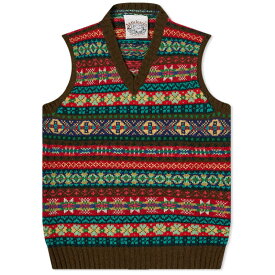 【送料無料】 ジャミーソンズオブシェトランド メンズ ベスト アウター Jamieson's of Shetland Fair Isle V-Neck Vest Olive