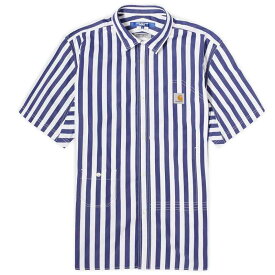 【送料無料】 ジュンヤ ワタナベ メンズ シャツ トップス Junya Watanabe MAN x Carhartt WIP Stripe Short Sleeve Shirt White & Navy