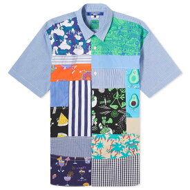 【送料無料】 ジュンヤ ワタナベ メンズ シャツ トップス Junya Watanabe MAN x Lousy Livin' Short Sleeve Patchwork Shi White & Navy Multi