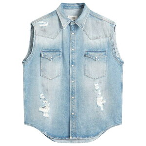 yz }^}WF Y Vc gbvX MM6 Maison Margiela Sleeveless Distressed Denim Shirt Medium Blue